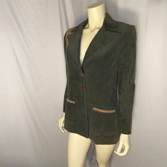 Olive Green Corduroy Sport Coat | Elbow Patches | Equestrian Academia Style | 90 - Picture 13 of 16